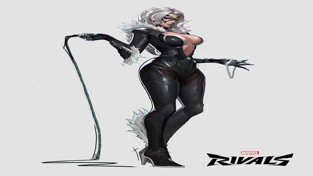 Black Cat towering over other Marvel Rivals heroes at her bugged 7.5-foot height
