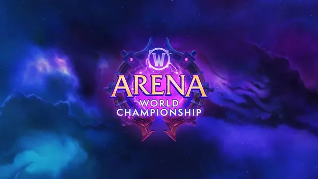 WoW Arena World Championship official logo on a cosmic nebula background