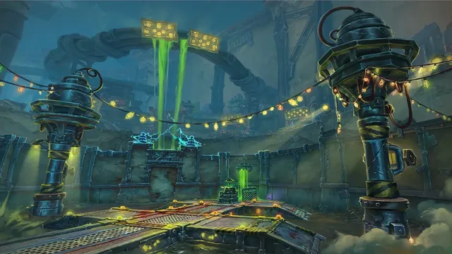 Cage of Carnage arena map from WoW: The War Within — an industrial gladiatorial pit